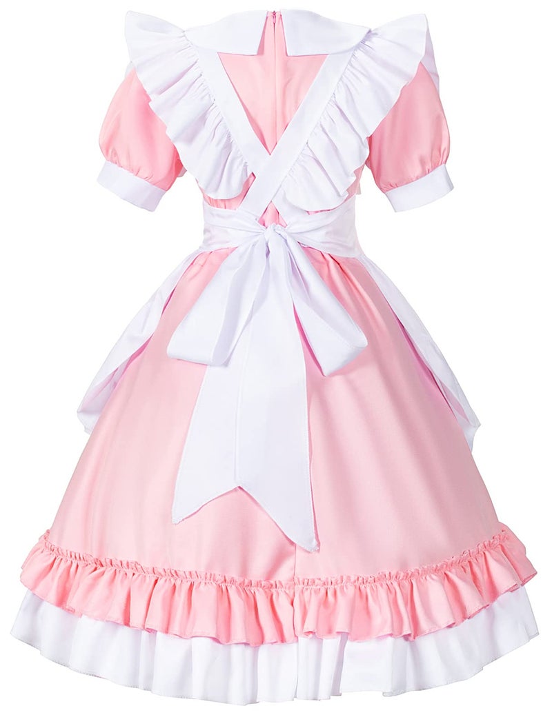 Irtysh Girl Sweet Kawaii Costume Dress Anime French Maid Cosplay Furry Cat Ear Gloves Socks Set(Pink 3XL) - Image 4